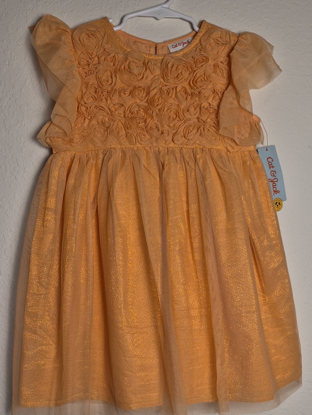 Cat & Jack Peach-Orange Rosette Tulle Dress